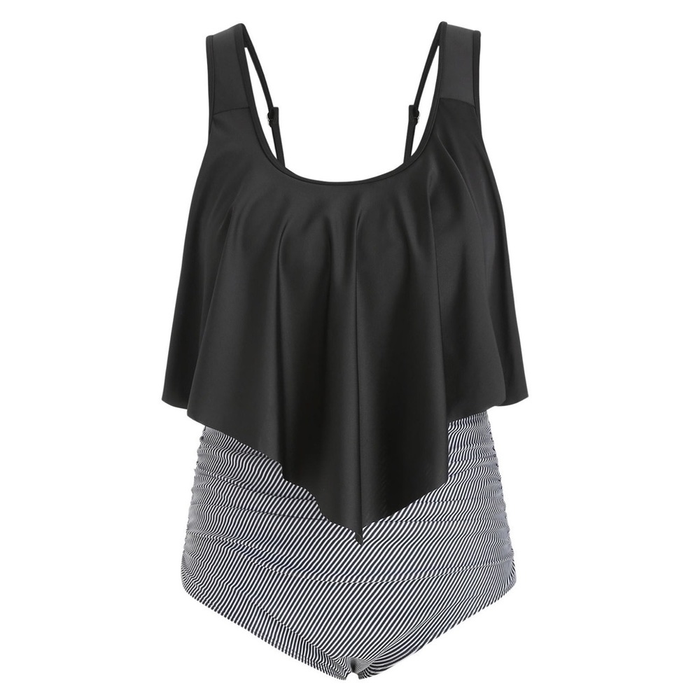 NWT Plus Size Ruffle Trim Striped Tankini Set